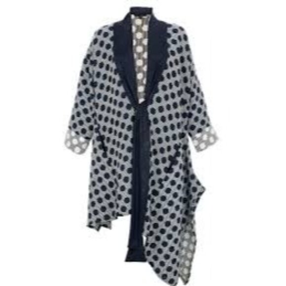 Kozan Womens Open Front Kimono Eleven Jacket Cardigan Indigo Blue Polka Dot‎ O/S - Picture 1 of 6